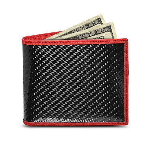 Honda Civic Si Real Premium Black Carbon Fiber Wallet with Red Stitched Edge Bi-fold Wallet