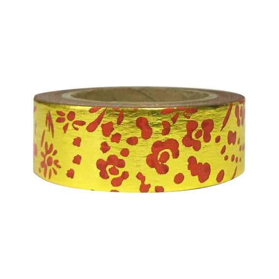 Wrapables® Colorful Washi Masking Tape, Metallic Gold and Red Floral