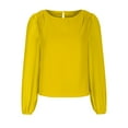 thumbnail image 1 of Timegard Womens Tops Chiffon Puff Long Sleeve Crewneck Ruched Back Button Tee Shirts Casual Loose Tops, 1 of 4