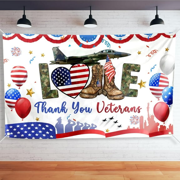 Veterans Day Backdrop Banner,Thank You Veterans 4th of July Memorial Day Independence Day USA Patriotic Decorations and Supplies