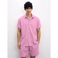 thumbnail image 4 of Men 2 Piece Outfit Solid Short Sleeve Button Shirt and Drawstring Shorts Summer Casual Set Pale M, 4 of 6