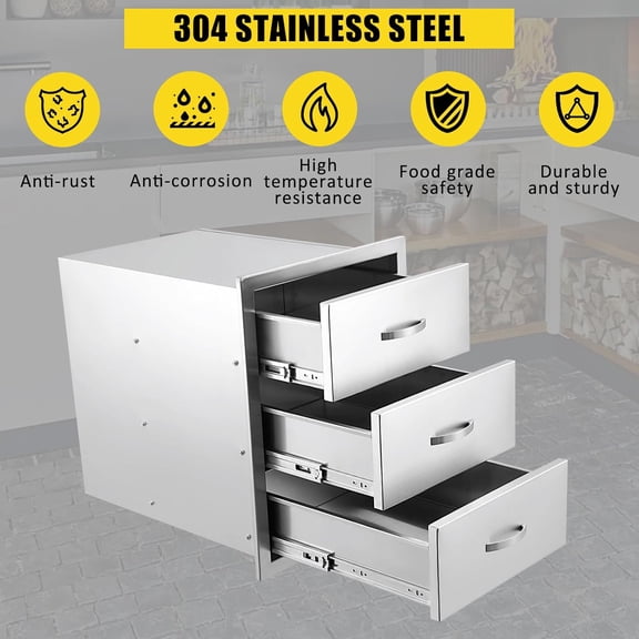 Acekid Stainless Steel Drawer 18W x 23D x 23H Inch Triple Stainless Steel Drawers Commercial Undermount Storage D
