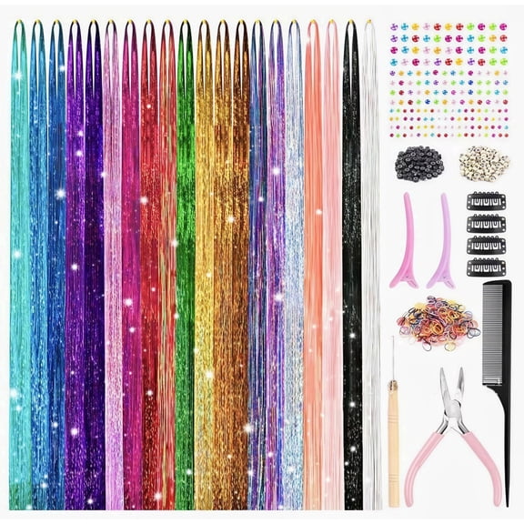 DIFELOP Hair Tinsel Kit, 20 Colors 48in with Tools Fairy Tinsel Hair Extensions Kit
