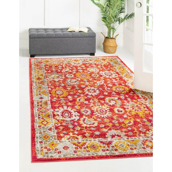 Unique Loom Krystle Penrose Rug Rust Red/Gold 10' x 14' 1" Rectangle Floral Farmhouse Perfect For Living Room Bed Room Dining Room Office