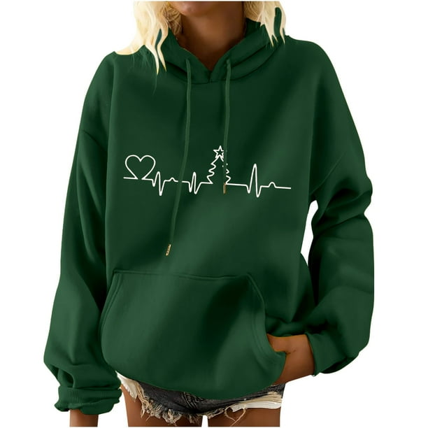 Sudaderas Navideñas Moda Mujer Impresión Manga Larga Bolsillo Casual Jersey Camisa Blusa Odeerbi ODB121325