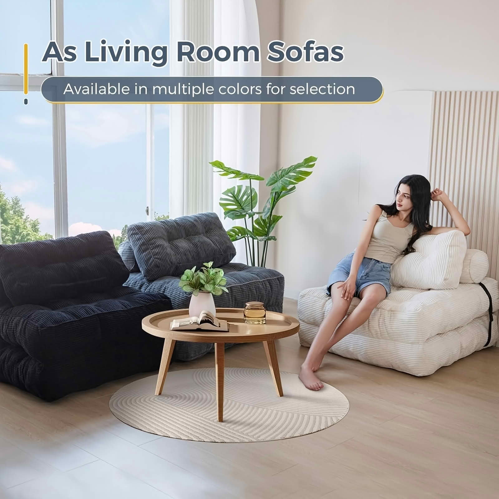 MAYEERTY Multifunctional 2-in-1 Convertible Single Sofa Bed, Modular Corduroy Floor Lounger for Compact Living Spaces，White