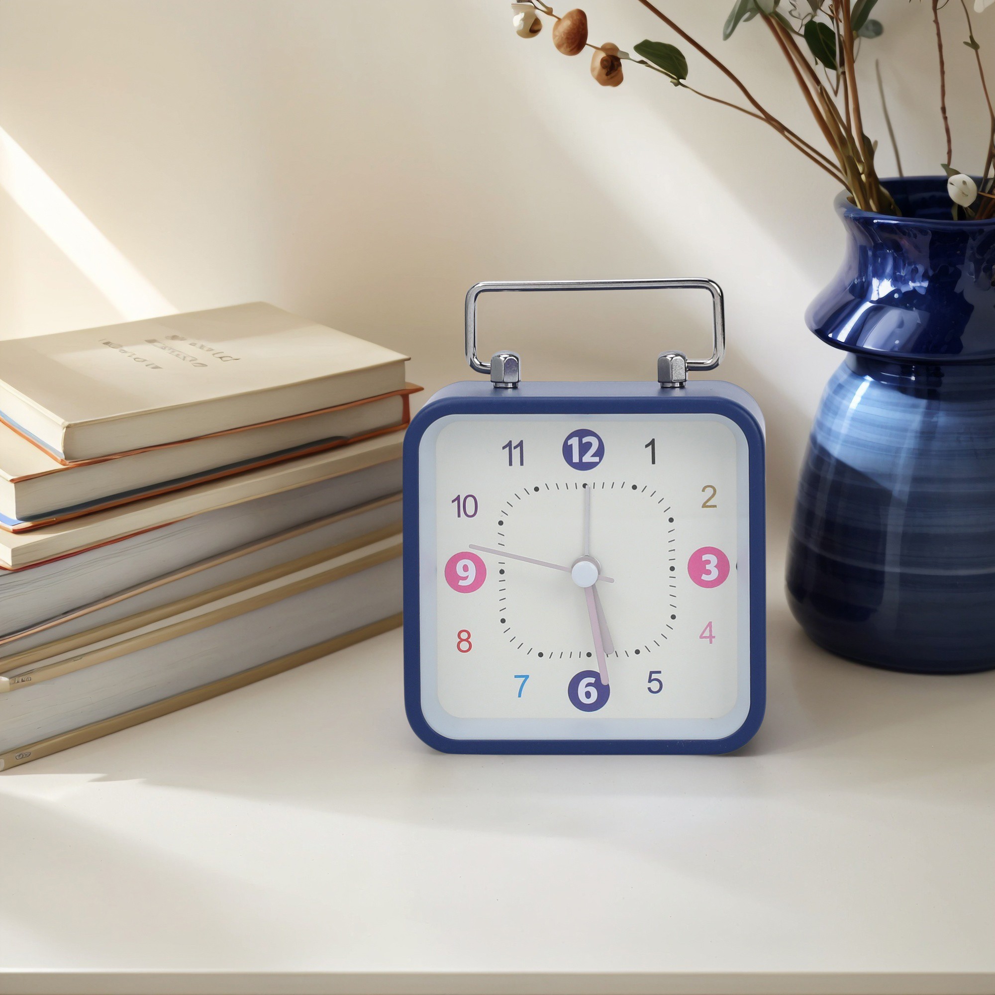 Unique Bargains 1pc Metal Casing Alarm Clock with Handle 3.3" x 1.8" x 4.5" Blue