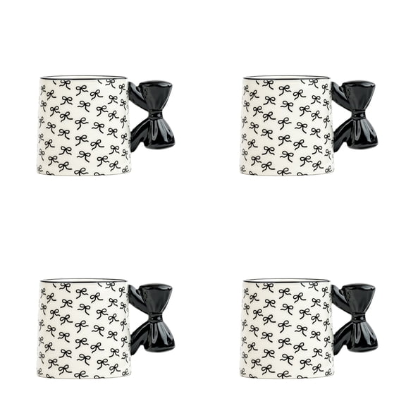 10 Strawberry Street Black Bow Mugs, Set of 4