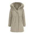 thumbnail image 5 of Womens Fall Fashion 2025 Winter Jackets for Women Solid Color Pocket Hodded Draw Rope Keep Warm Fashion Coat, 5 of 7