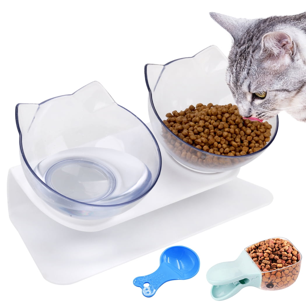 Cat Food Bowls Set Adjustable Noslip Double Pet Bowls with Pet Food