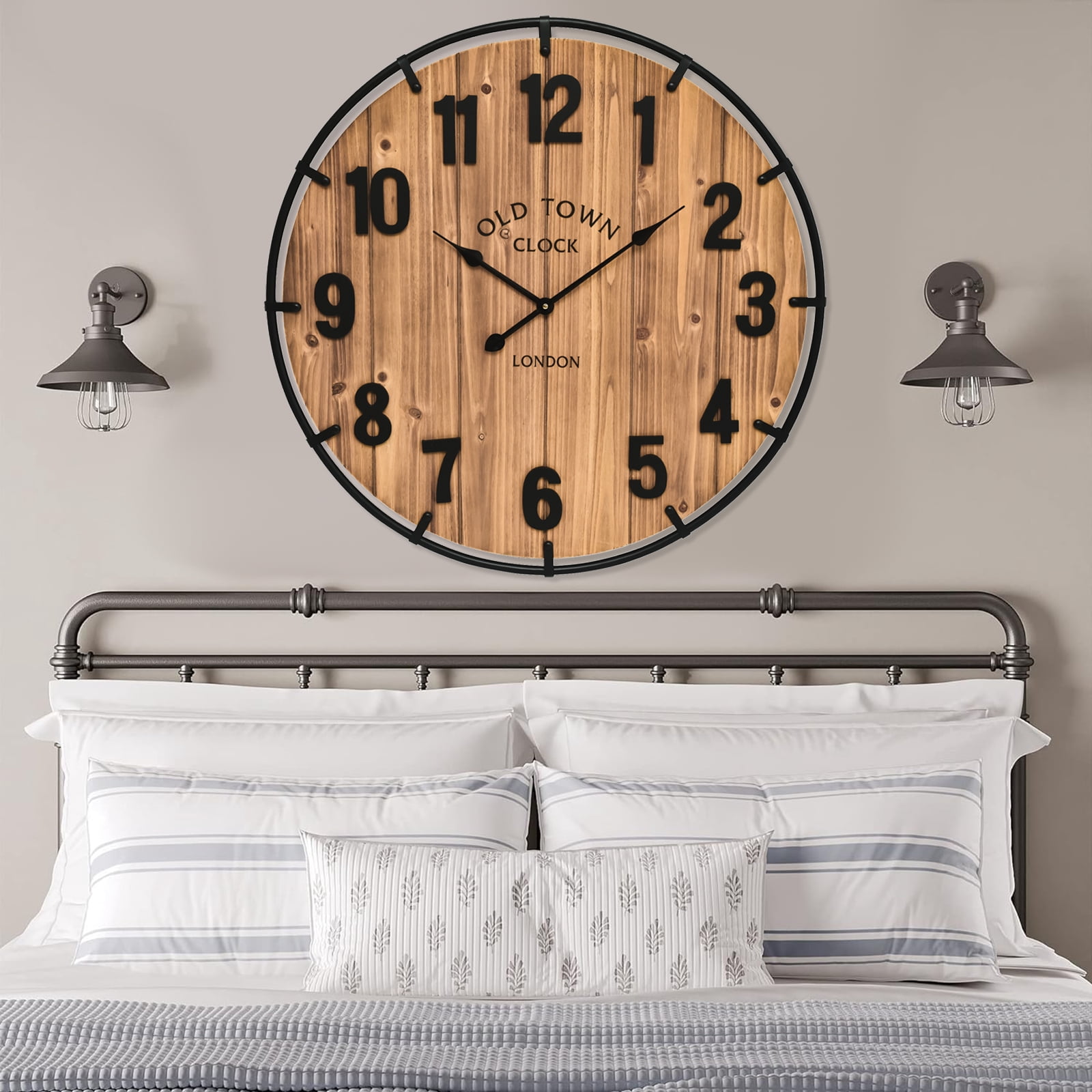 EMAX HOME 30.2-inch Silent Farmhouse Wall Clock, Vintage Wood Design with High-Precision Quartz Movement, Perfect for Living Room, Bedroom, or Office
