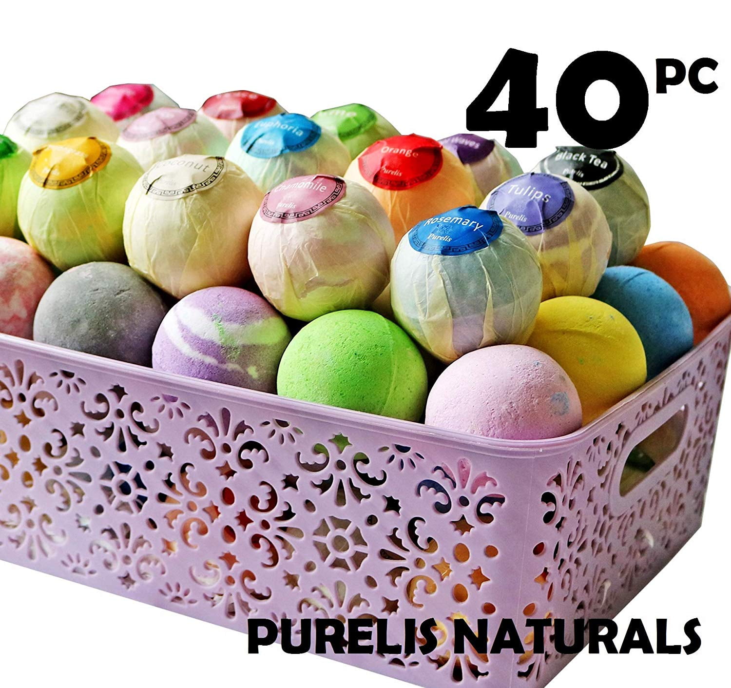 Bath Bombs Gift Baskets for Women! Basket of 40 Moisturizing Spa