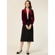 thumbnail image 3 of Blazer con solapa con muescas para mujer, manga larga, para oficina, negocios, con botones, de terciopelo Rojo L, 3 of 6