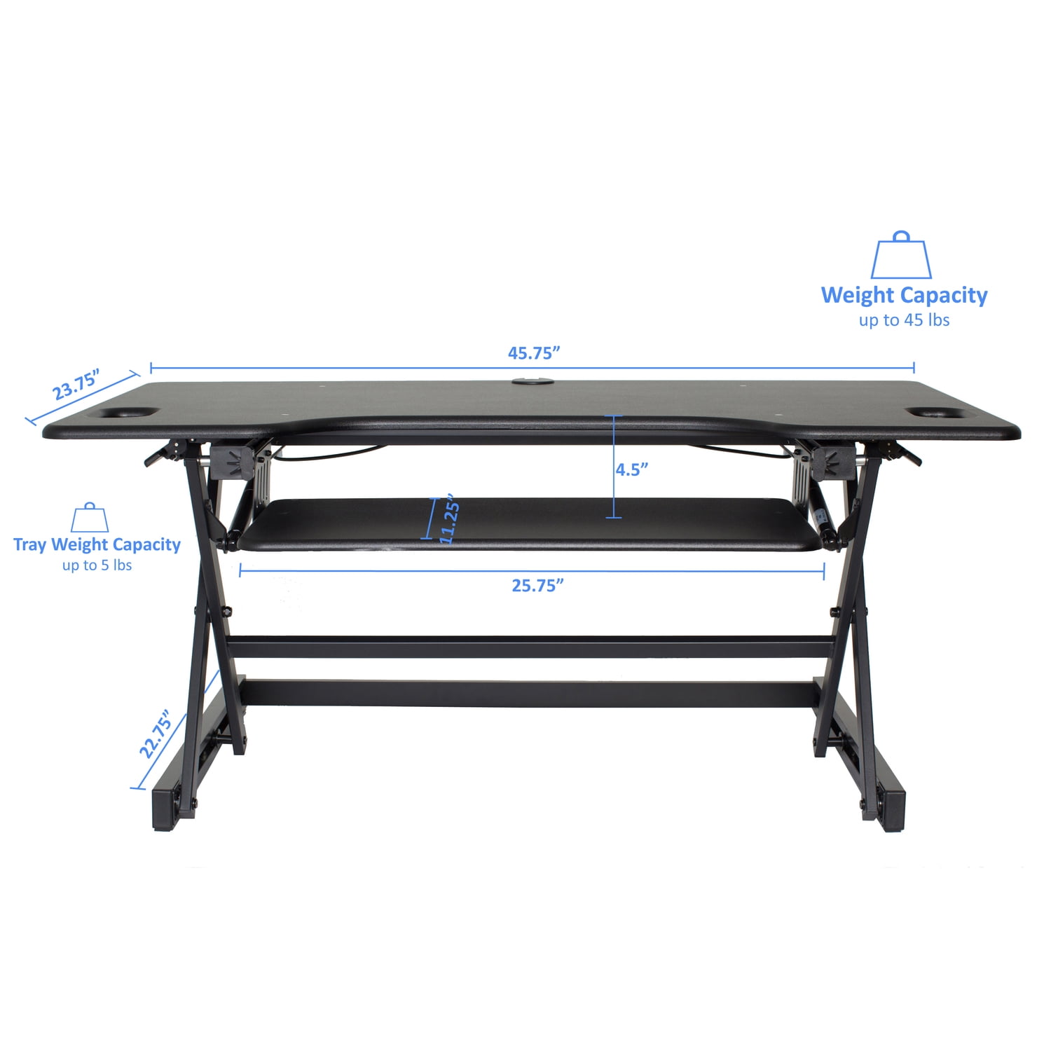 Rocelco 46" Large Height Adjustable Standing Desk BUNDLE | Quick Sit Stand Up Dual Monitor Riser | Gas Spring Assist Computer Workstation | Retractable Keyboard Tray | Black (R DADRB-46-FS)