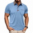 thumbnail image 2 of Qwertyu Mens Casual Polo Shirts Classic Short Sleeve Basic Golf Button Shirt with Pocket Light Blue L, 2 of 6