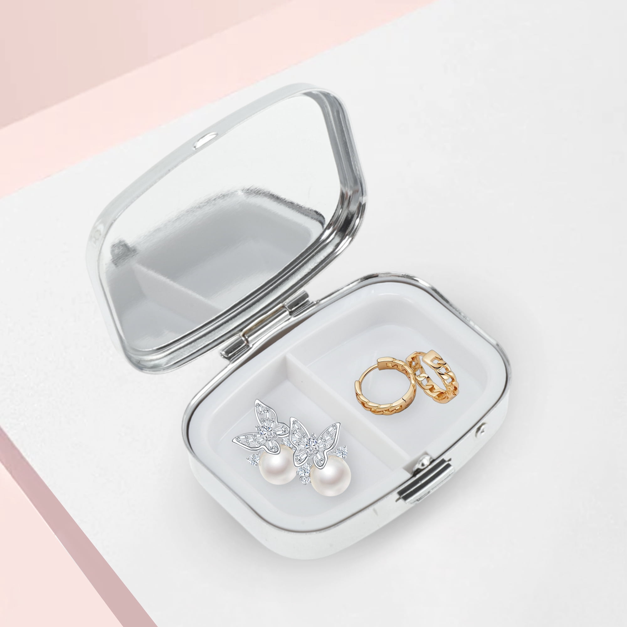 Unique Bargains 2 Compartments Pill Case Silver Tone 1 Pc [Square 2 Compartments]