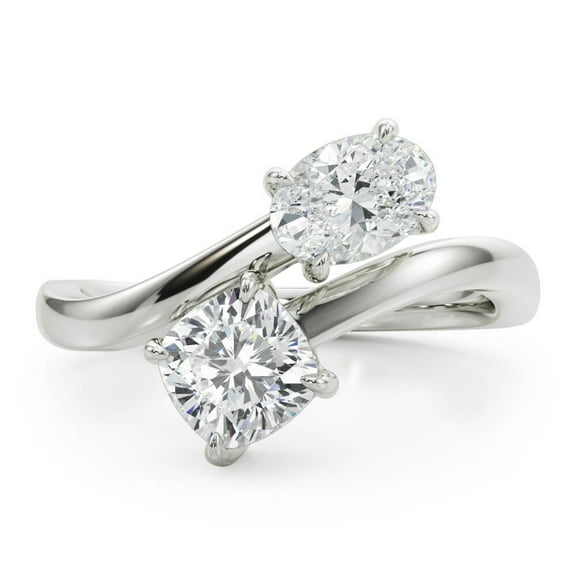 Lina Jewel Cushion Cut Bypass Engagement Ring for Her - 2.02 Ct Two Stone Toi Et Moi Wedding Ring - Lab-Created Simulated Diamond - 14K White Gold Plated - Perfect Gift for Proposal or Anniversary