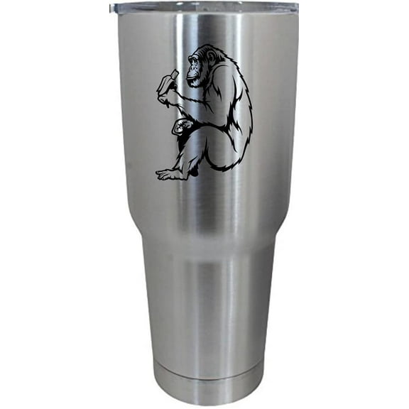 Chimpanzee Eating Banana Zoo Animal Themed Etched 30oz Stainless Steel Tumbler