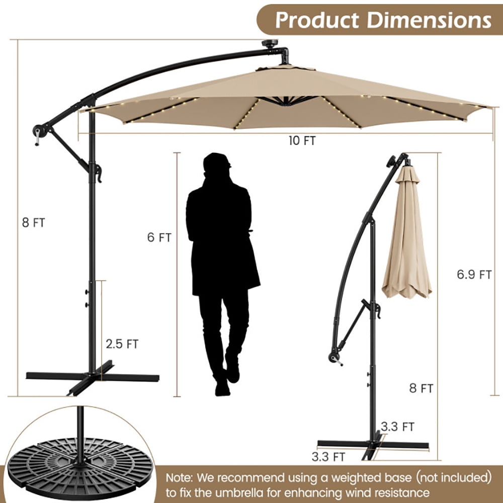 Aimee Lii 10 Feet Patio Offset Umbrella with 112 Solar-Powered LED Lights, Sunbrella Patio Umbrellas, Beige