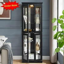 Tcbosik Glass Display Cabinet, 71"H Curio Cabinet with Adjustable Shelves and 4 Doors, Accent Cabinet for Home Office, Living Room, Black