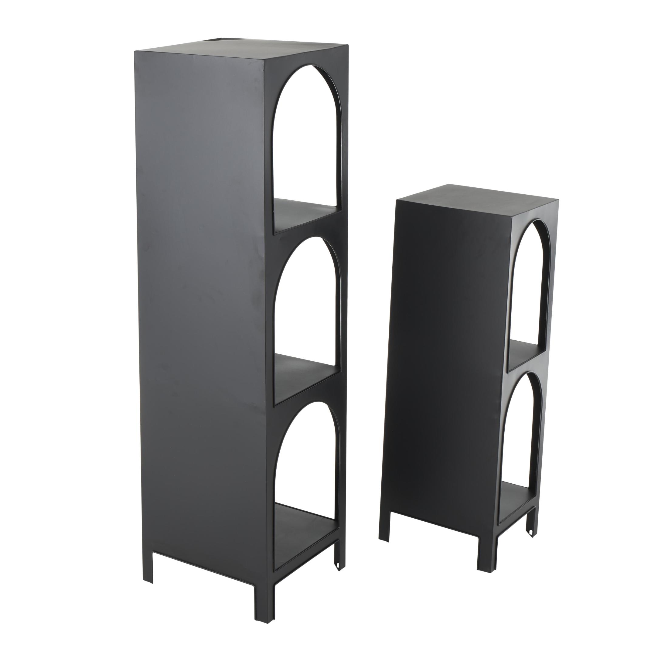 DecMode 47", 33"H Black Metal 5-Tier Shelving Unit with Arched Openings, 2-Pieces