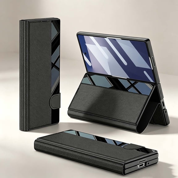 Stand Case for Samsung Galaxy Z Fold 7 with Front Screen Protector, Anti-Fingerprint Foldable Bracket [PU Leather Outer   PC Inner Case] Magnetic Clasp Cover for Samsung Galaxy Z Fold 7, Black