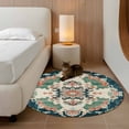thumbnail image 3 of Round Area Rug 4 Ft, Teal Green Boho Floral Washable Non-Slip Circle Carpet for Living Room/Bedroom, Southwestern Ethnic Flowers Retro Low-Profile Crawling Mats Collection Rugs for Indoor, 3 of 7