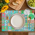 thumbnail image 4 of Colorful Ethnic Placemats Set of 12, Modern Abstract National Geometric Teal Placemats for Dining Table, Place Mats for Kitchen Tabletop, Waterproof Wipeable Dining Table Mats Set, 4 of 9