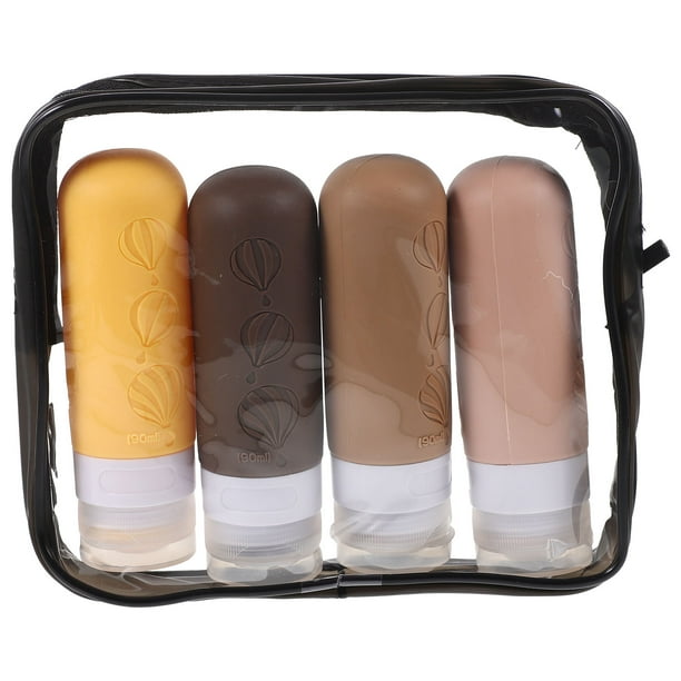 4 botellas de viaje, contenedores de artículos de tocador, botellas de loción de silicona, botellas de champú con bolsa de almacenamiento (90 ml)