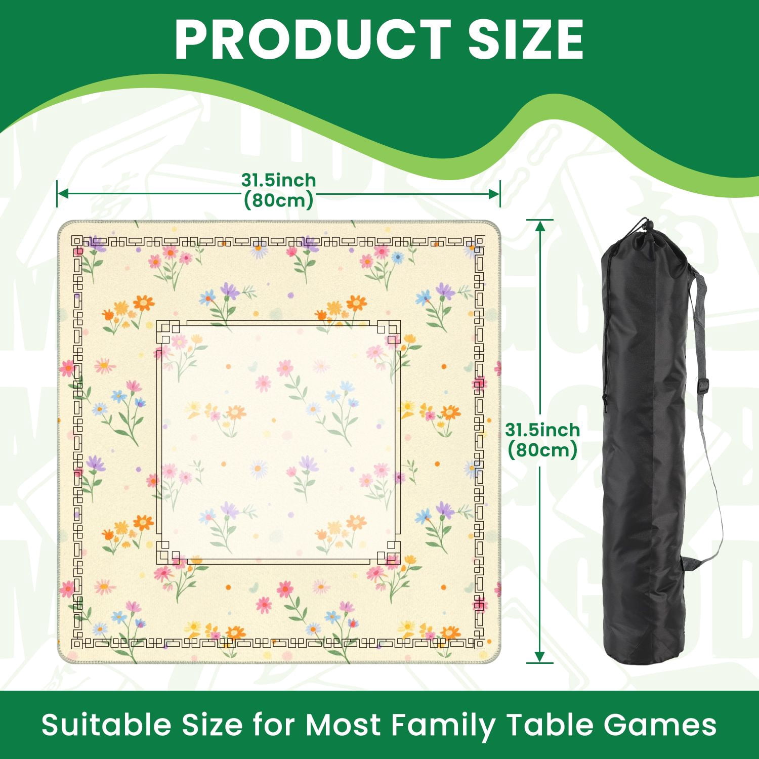 Mahjong Mat 31.5" x 31.5" Colorful Floral Pastel Non-Slip Noise Reduction American Mahjong Tiles Table Cover for Dominoes Poker Card Board Games Gift