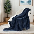 thumbnail image 3 of U by Bedsure Sherpa Fleece King Size Navy - Thick and Warm, Soft Fuzzy Large Blanket, 108x90 inches, 3 of 9