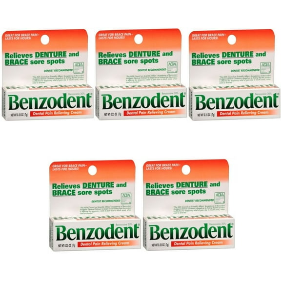 5 Pack Benzodent Denture Ointment - 0.25 Oz Each