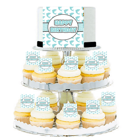 Shark Happy  Birthday  Edible Photo Toppers Edible Cupcake 