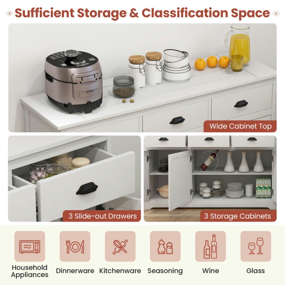 Finihen Kitchen Storage Cabinet, Buffet Sideboard, 3 Drawers Sideboard Buffet Storage with Adjustable Shelves, for Dining Room, Kitchen, Living Room, White Finihen Kitchen Storage Cabinet, Buffet Sideboard, 3 Drawers Sideboard Buffet Storage with Adjustable Shelves, for Dining Room, Kitchen, Living Room, White
