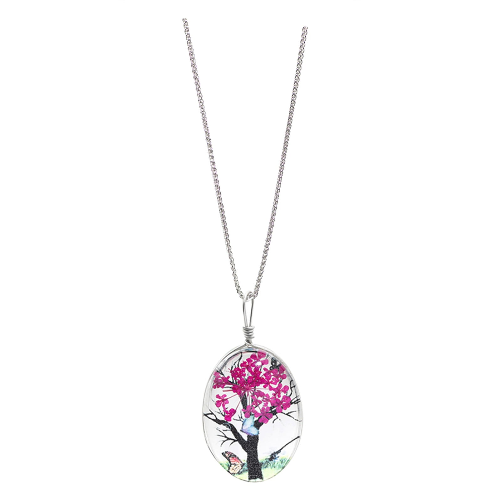 wearable art glass photo jewelry American Cherry Blossom pendant necklace