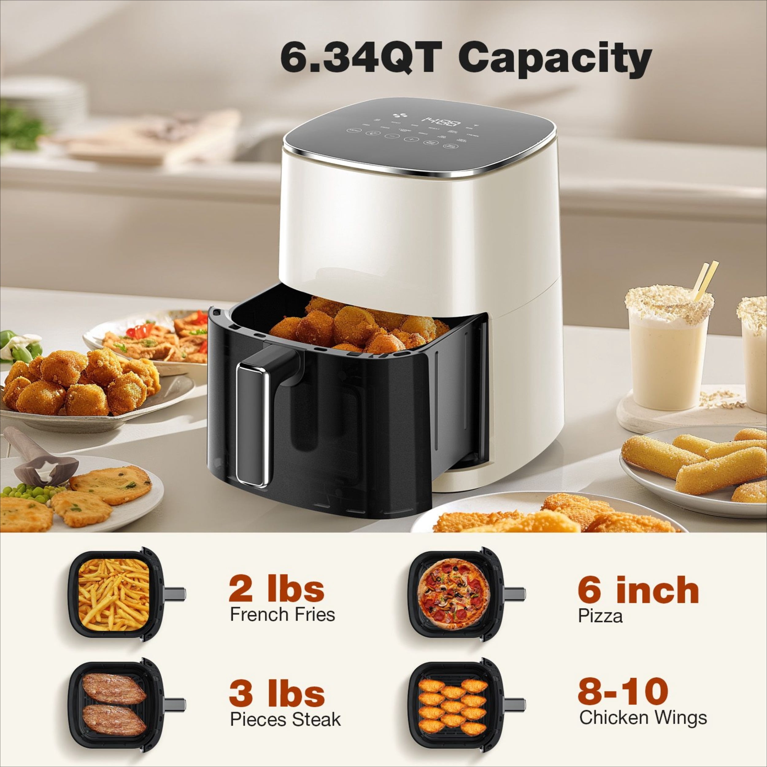 6-quart Capacity Air Fryer, Square 12-in-1 Multi-functional Eco-friendly Cooking Appliance, with A Viewing Window and LED Control Panel