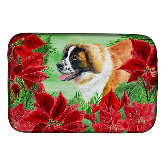 Saint Bernard Poinsettas Dish Drying Mat