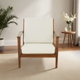 thumbnail image 3 of Lonnie Mid Century Modern Cream Fabric Linen Upholstered Accent Armchair, 3 of 5
