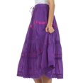 thumbnail image 4 of Sakkas Solid Embroidered Gypsy / Bohemian Mid Length Cotton Skirt - Purple - One Size, 4 of 6
