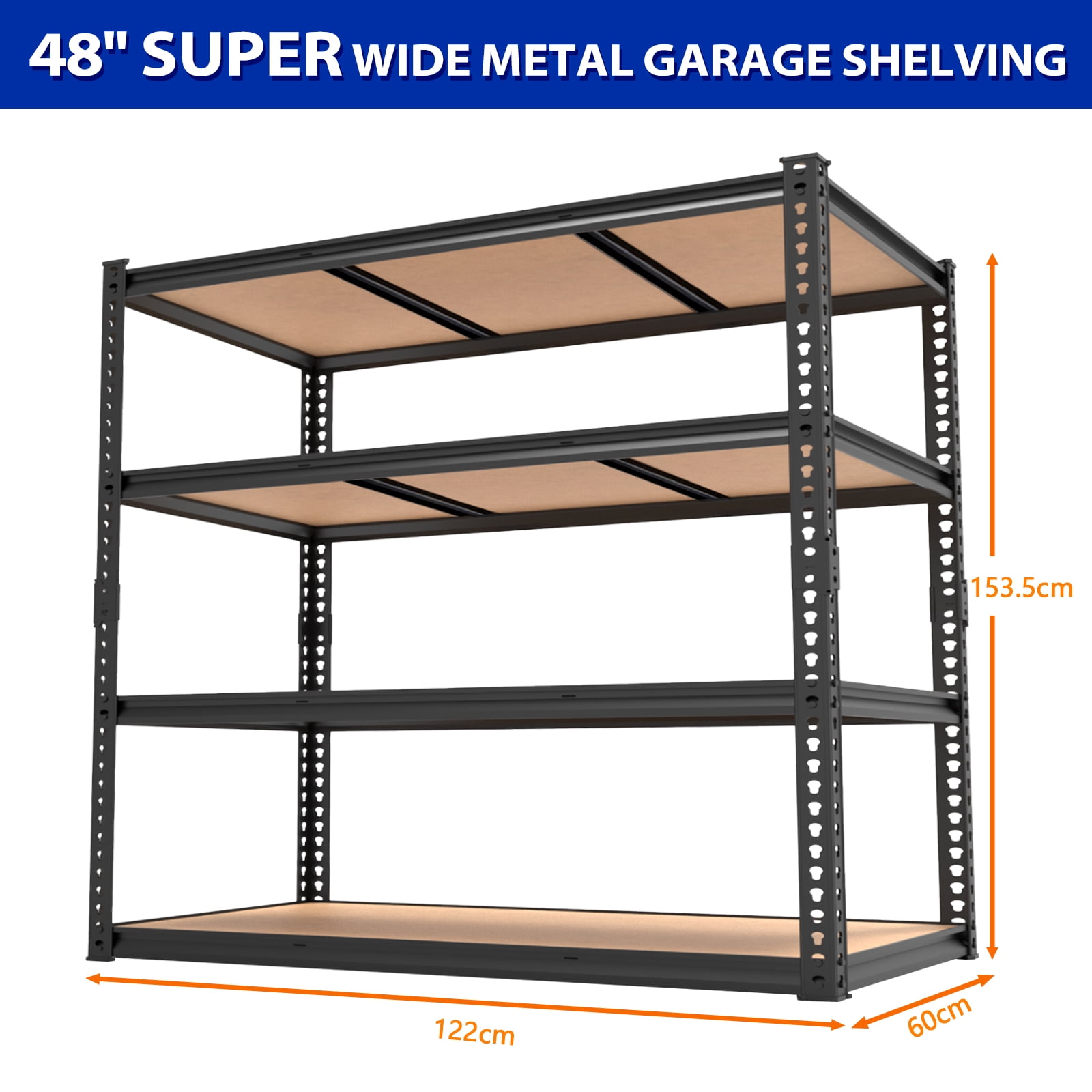 Ktaxon 4 Tier 48" W Shelving Rack for Garage & Industrial Heavy Duty,  2500LBS Adjustable Metal Tough Shelves Gloved Rubber Hammer, 48" W x 60" H x 24" D