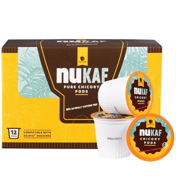 nuKAF Chicory Coffee K Cups, 100% Caffeine Free Coffee Alternative, All Natural K Pods for your Keurig, Great for Your Daily Drink, Rich in Prebiotics, Kosher, by Gourmanity (12 count)
