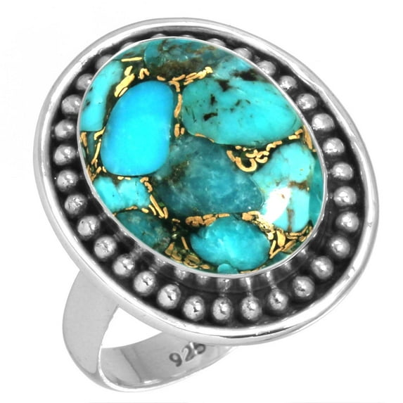 925 Sterling Silver Ring For Women - Girls Copper Blue Turquoise Gemstone Silver Ring Size 11.5 December Birthstone Silver Ring Size 11.5 Cocktail Party Gift For Women 925 Silver Gemstone Jewelry