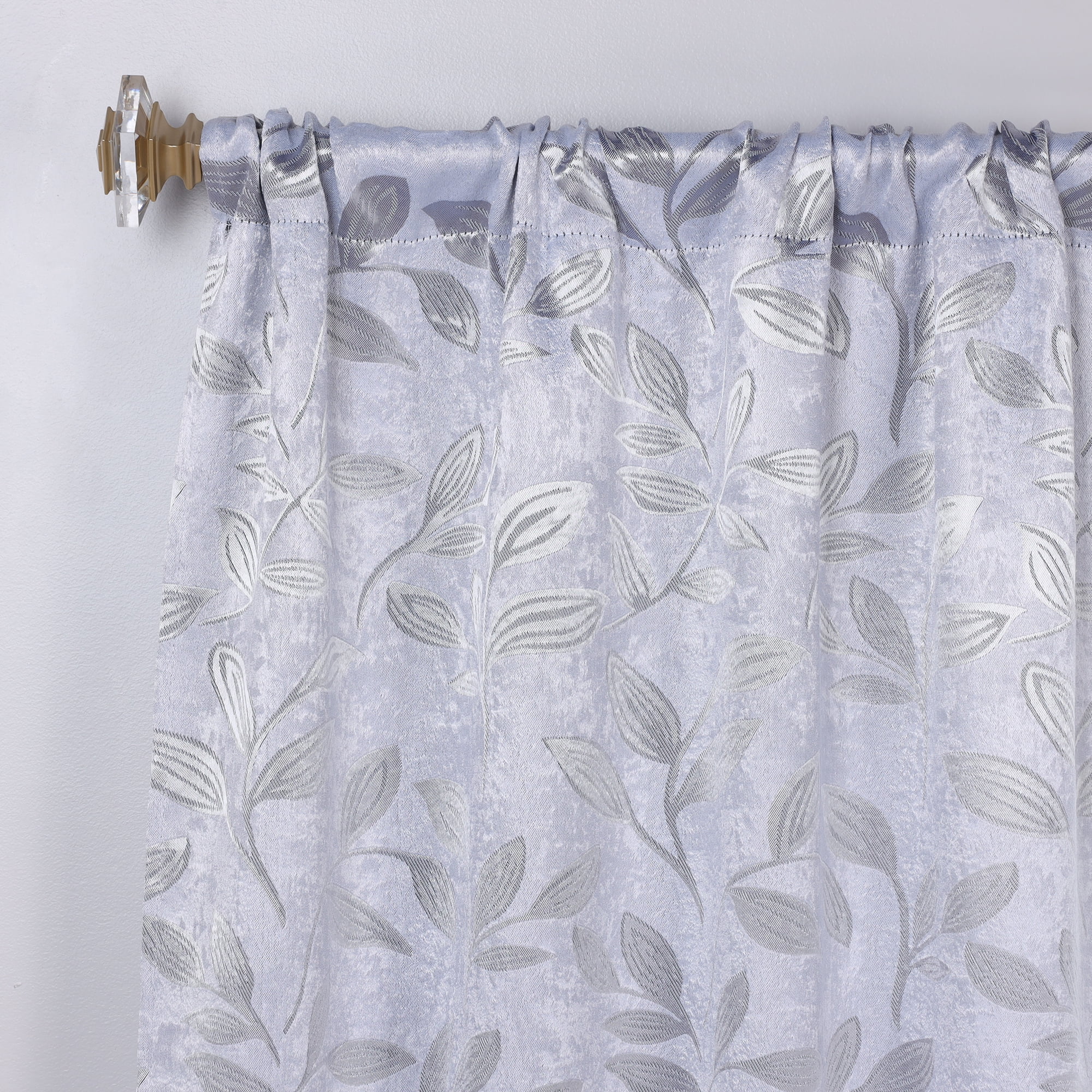 Superior Blackout Leaves Curtains Set of 2, Light Filtering Rod Pocket Curtain Panel Set, Silver, 26"W x 63"L