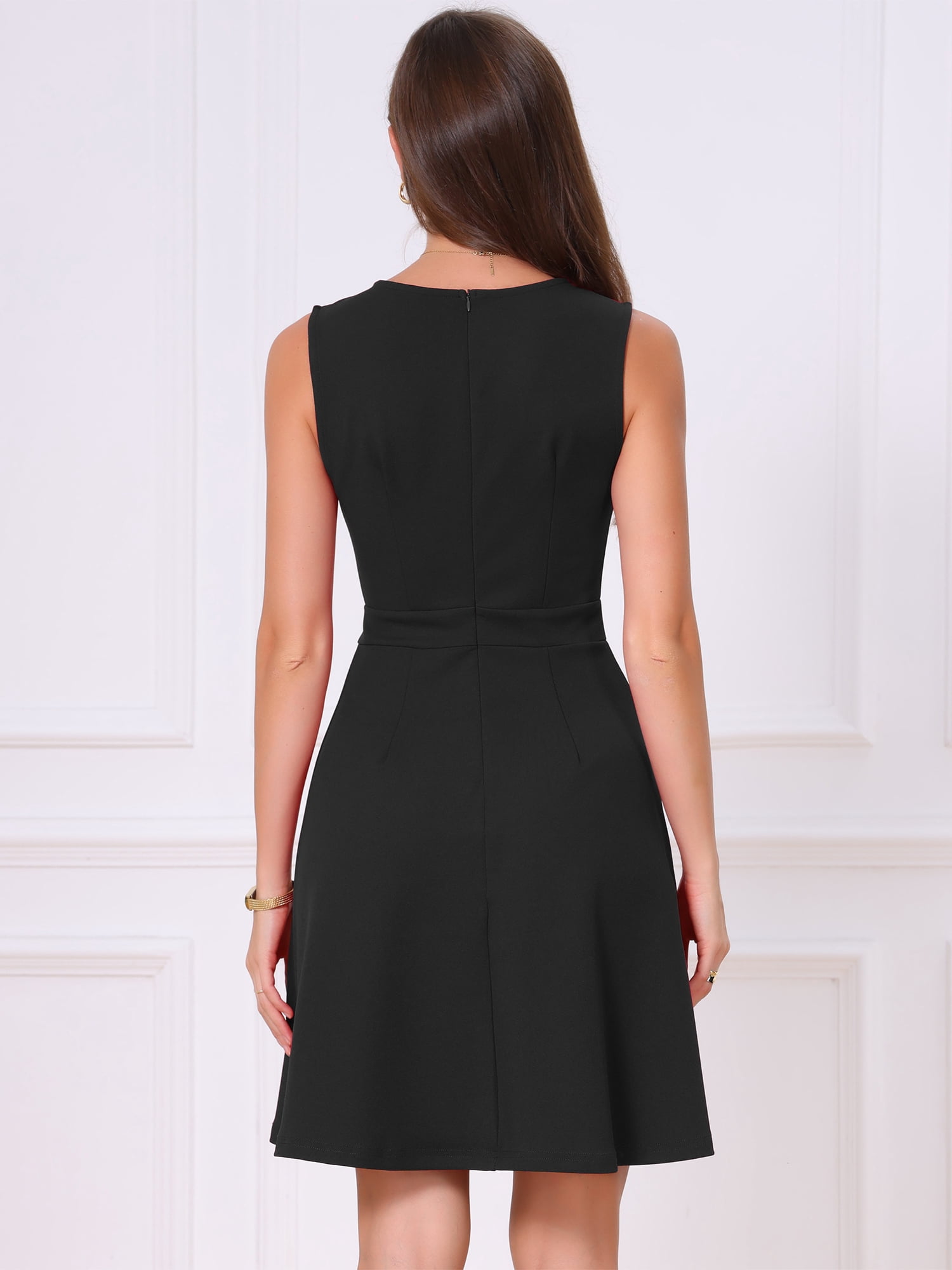 DARING DIVA Women's Elegant Sleeveless A Line Work Dress M Black