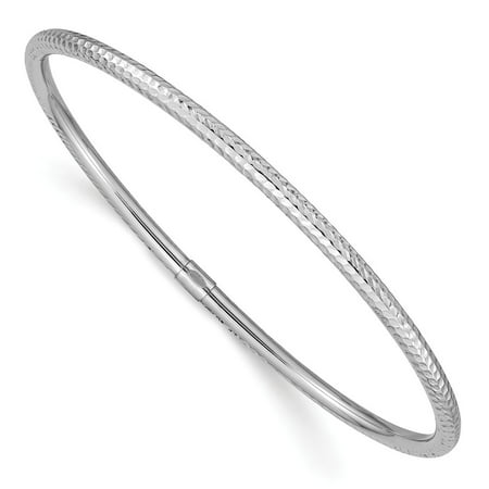 Roy Rose Jewelry 14K White Gold 3mm Diamond-cut Slip-on Bangle ~ Length '' inches