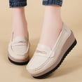 thumbnail image 3 of EKVAHL Women's Orthopedic Wedge Loafers, Faux Leather Round Toe Slip‑On Platform Shoes, Arch Support Non‑Slip Moccasin Loafers Beige, 3 of 4
