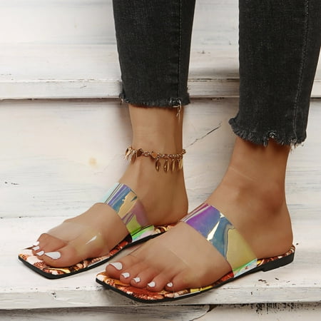 

KKCXFJX slippers for women Women Printing Flat Open Toe Slippers Shoes Comfy Sandals Casual Comfortable Beach Sandals Slippers