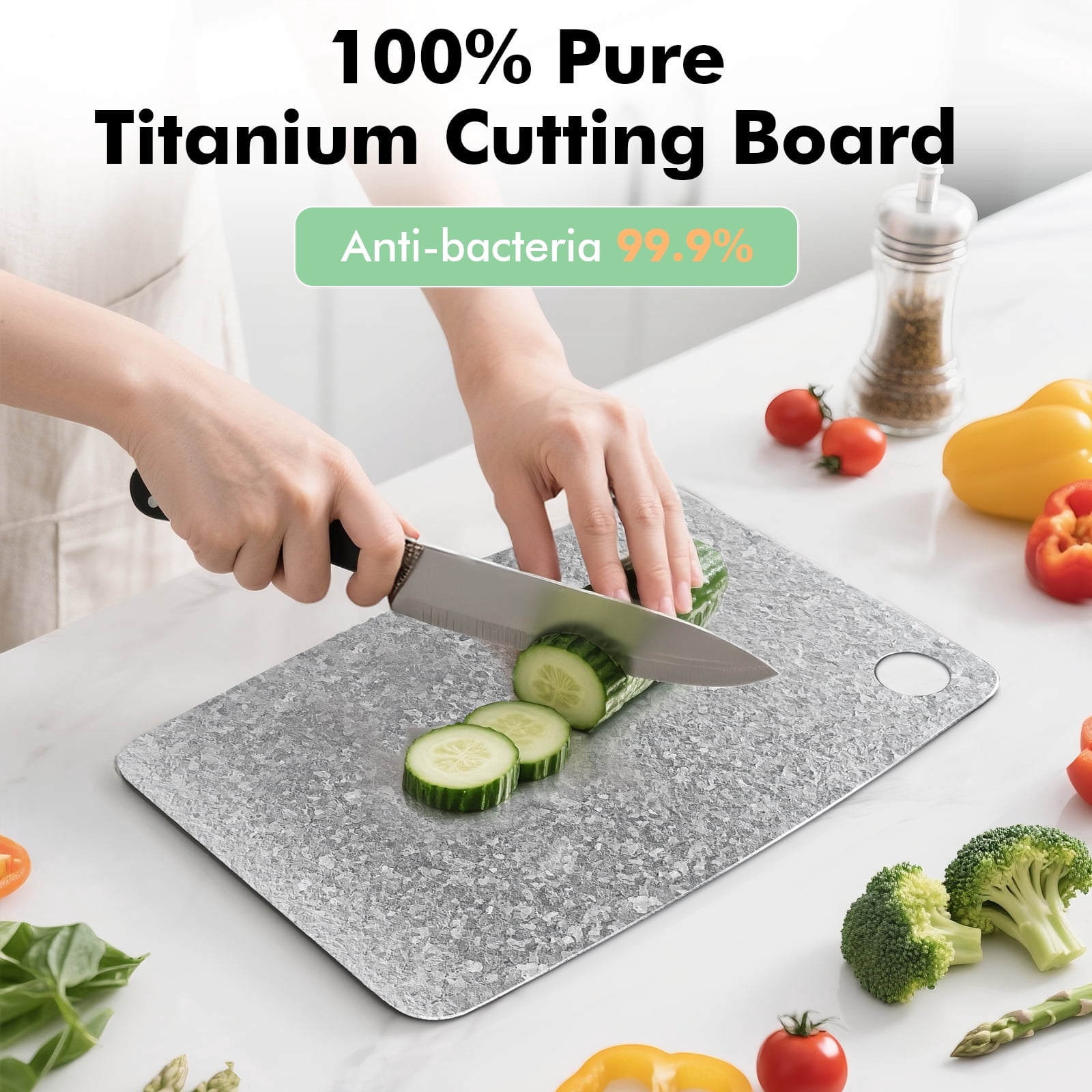 100% Pure Titanium Cutting Board – EPA-Certified Cutting Board, Double-Sided Pure Titanium Cutting Board for Kitchen and Outdoor Cooking (12"x8")