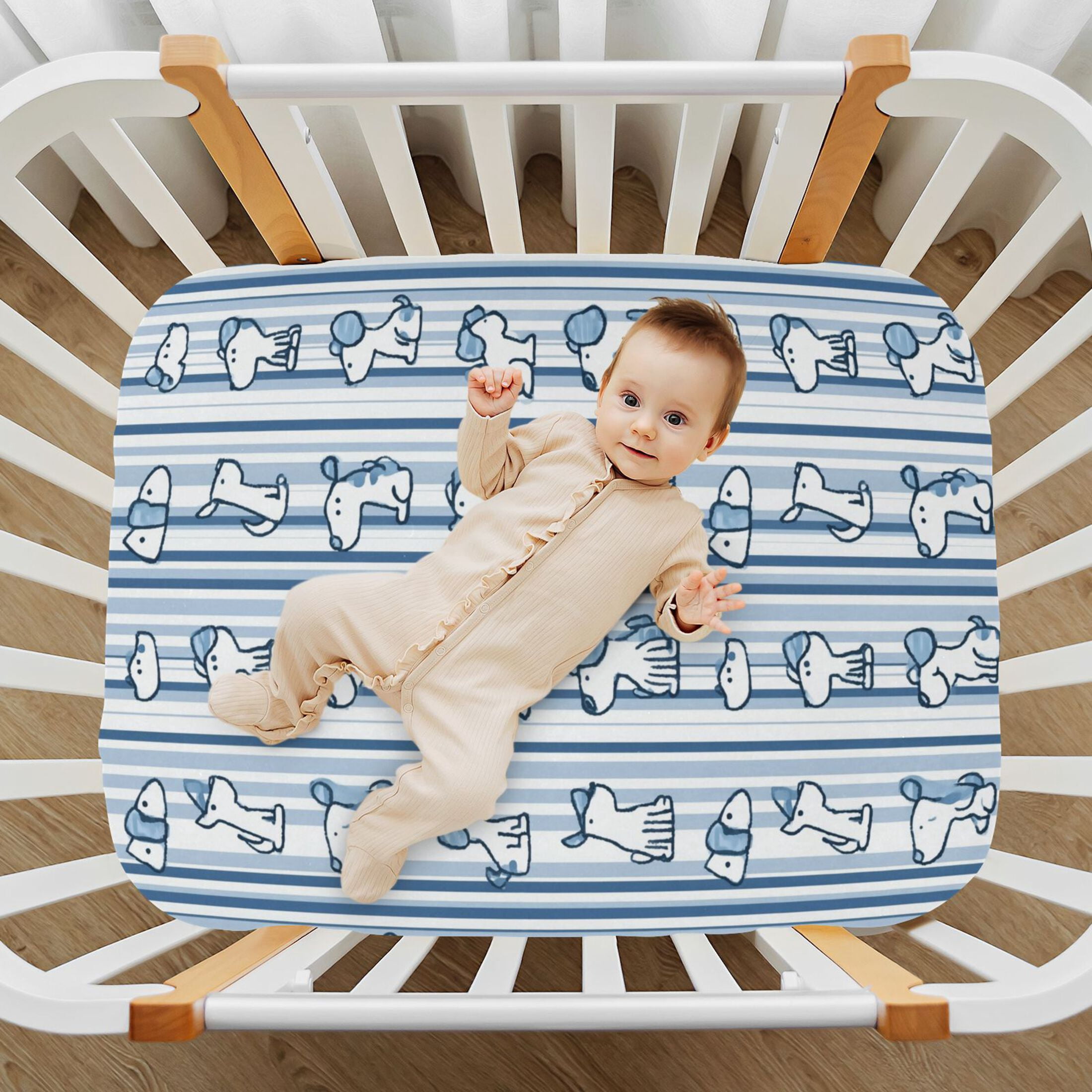 Baby Essentials 52”x 28”- Standard Cotton-like Modal Elastic- Cartoon Dog Design Crib Sheets for Newborns and Toddlers
