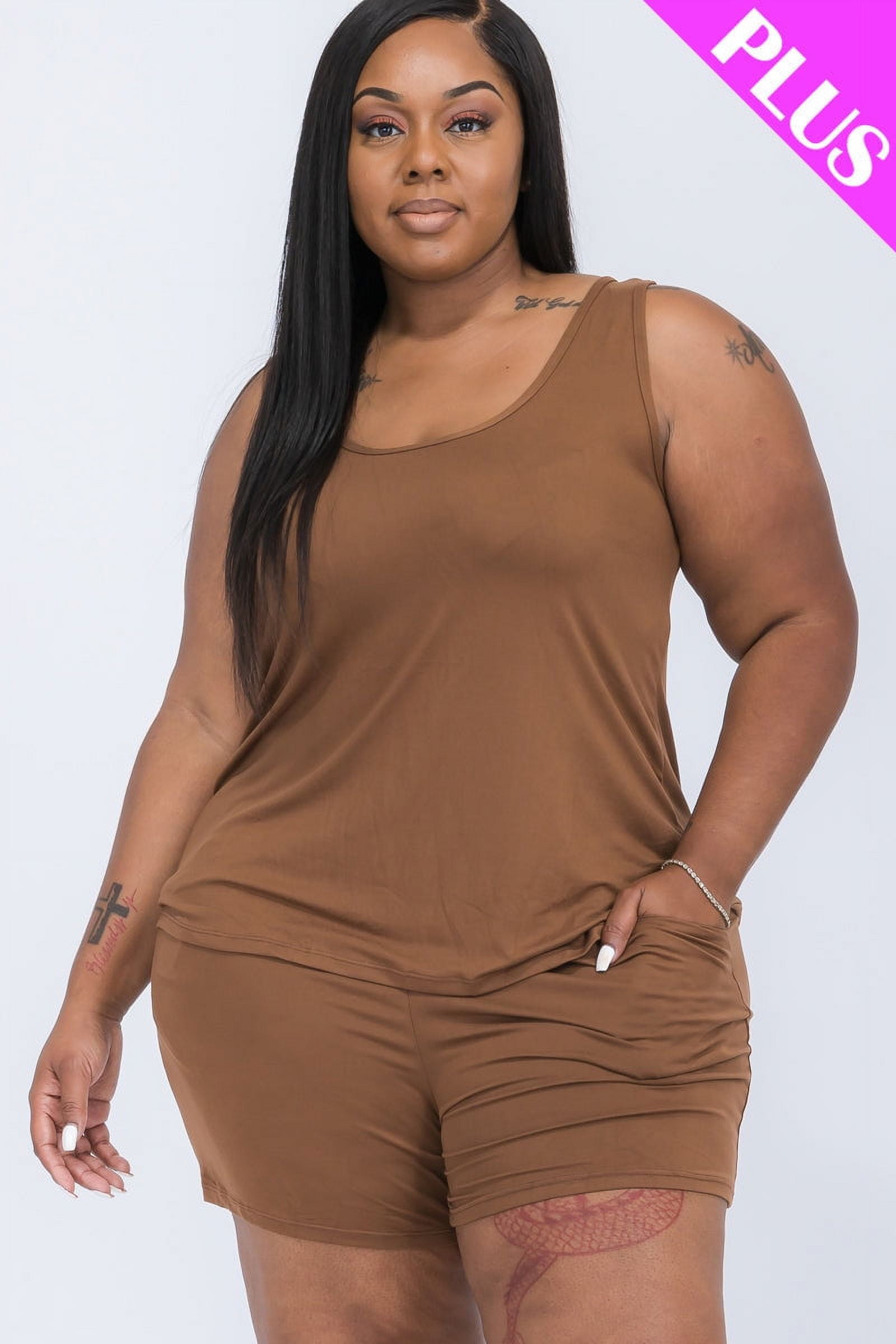 Comfortable Tank Top and Shorts Set in Plus Size